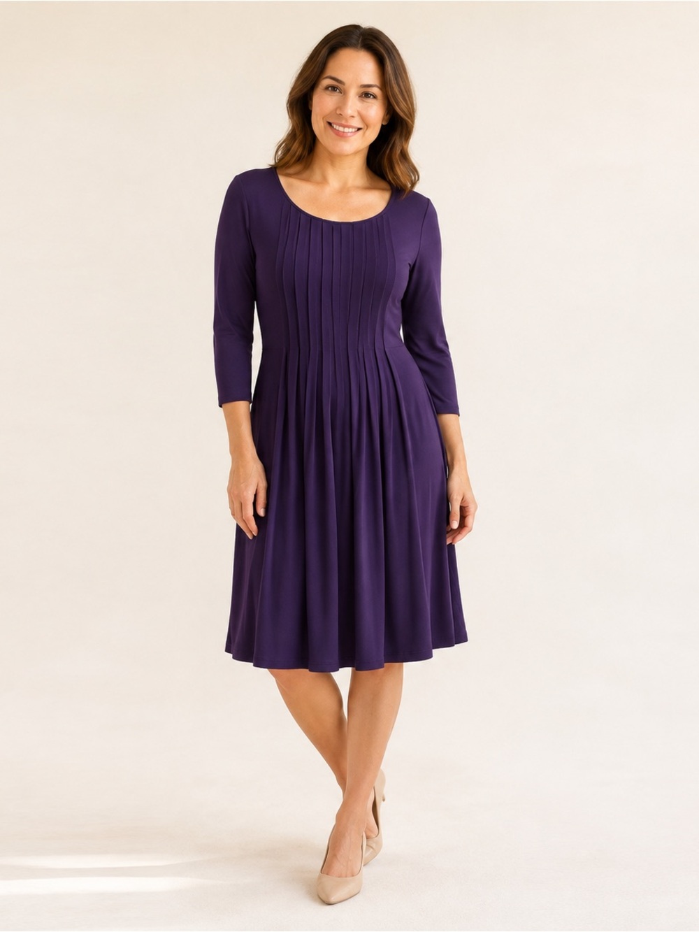 Jessica Howard Purple Pintuck Long Sleeve Dress 8P
